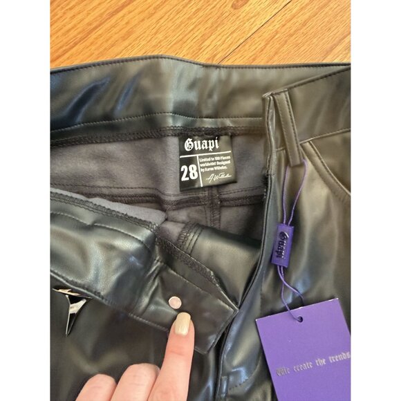 Guapi Blood Diamonds Men's Black Faux Leather Biker Moto Pants Size 28 NWT [jb] - Picture 6 of 10